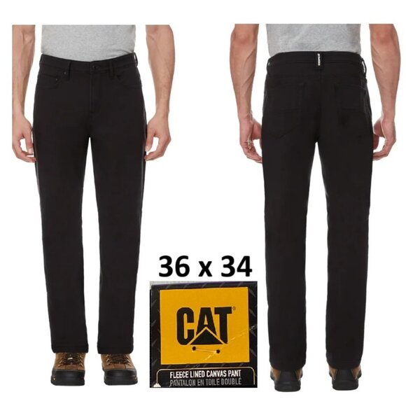 CAT Caterpillar Men's Black Fleece-Lined Canvas Work Pants Size 36 x 34 - Picture 1 of 13